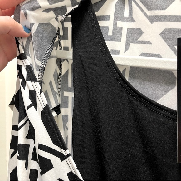 NEW Notations White and Black Geometrical Asymmetrical Pattern Two Layer Blouse - Picture 4 of 5